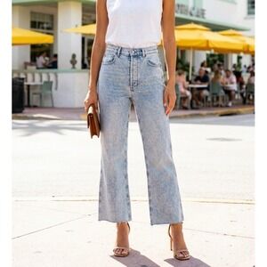 Boyish The Ricky Flare Jeans Women 29 Light Blue Acid Wash Peace Sign Retro Boho